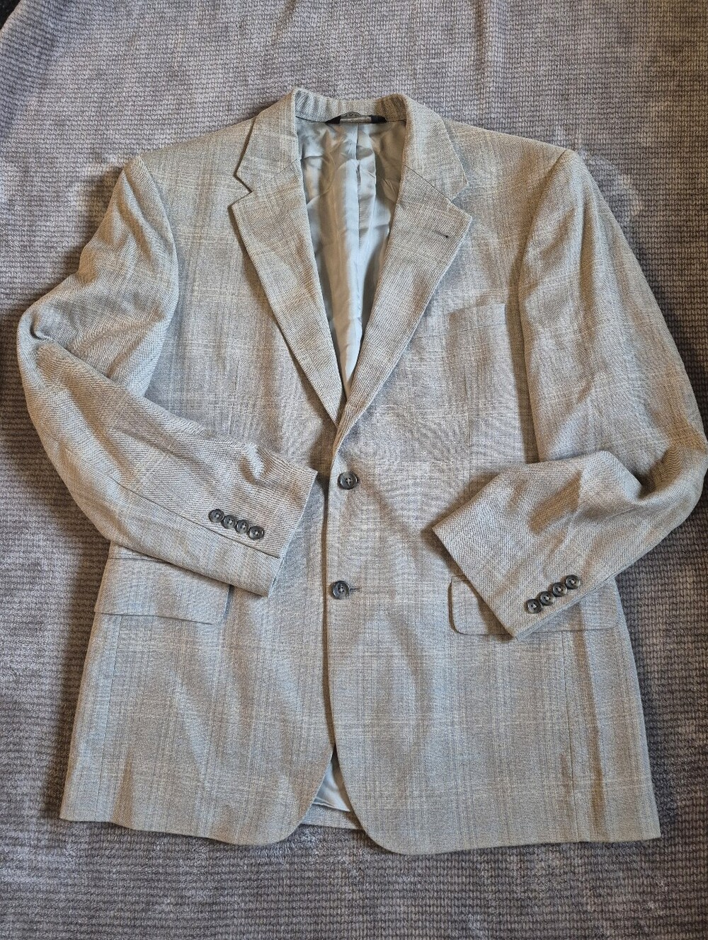Jos A Bank Glen Plaid Gray Blazer Silk Wool 41R Quiet Luxury Preppy Business